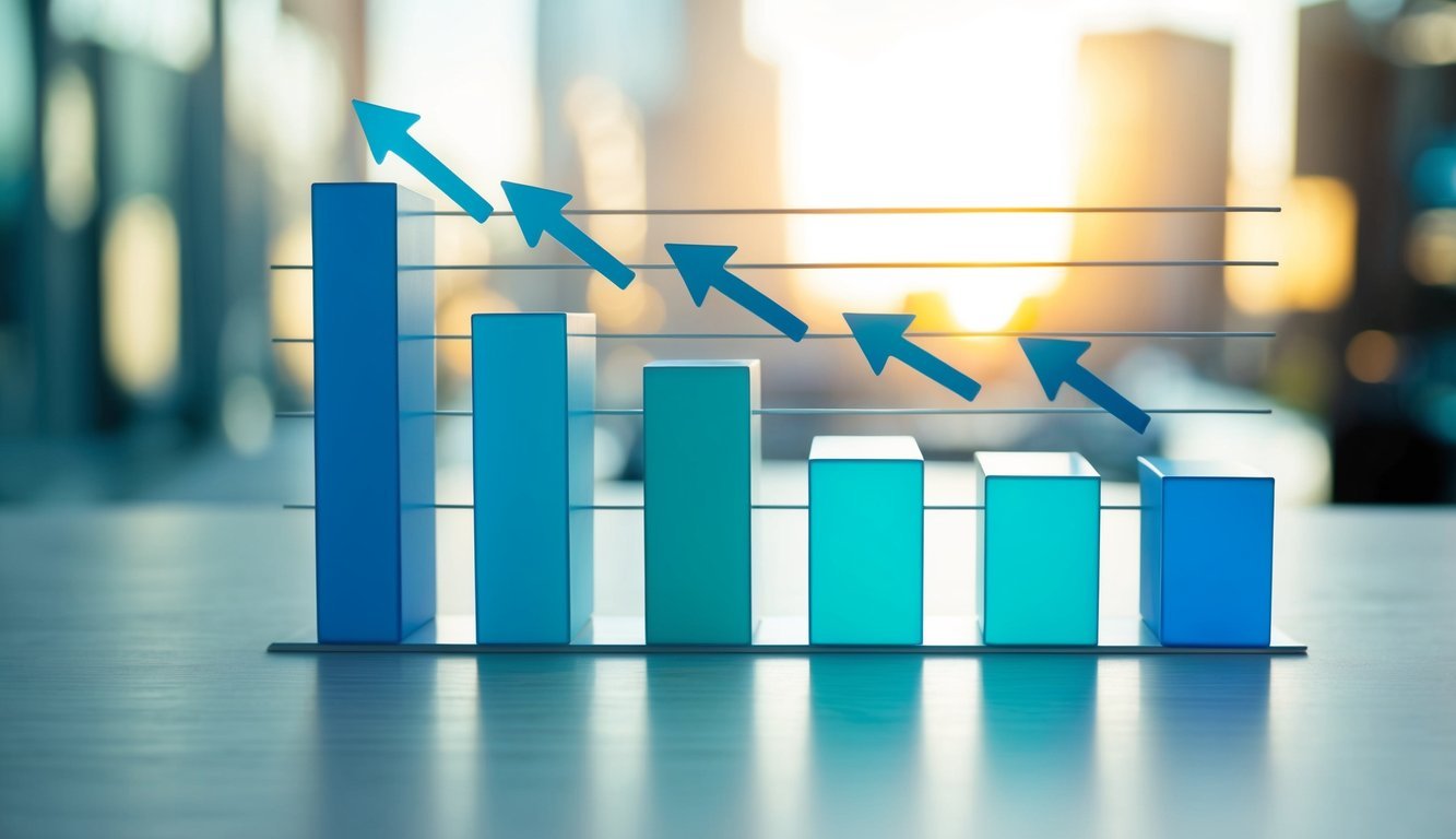 A graph showing interest rates rising and falling, with arrows pointing to stock market charts and economic indicators